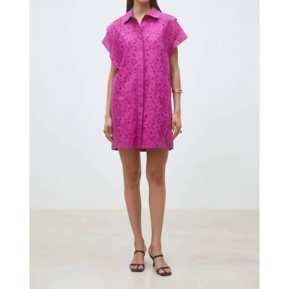 NEW SUNCOO cross short embroidered shirt dress in raspberry